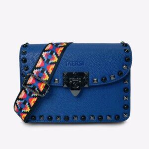 Mersi royal blue crossbody purse with colorful guitar strap NWOT vegan leather